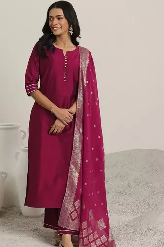 women round neck regular straight kurta with trousers & dupatta
