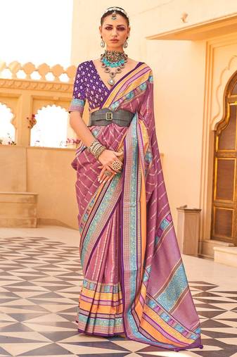 Mauve woven design jaali silk blend banarasi saree