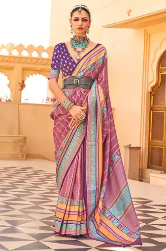 Mauve woven design jaali silk blend banarasi saree