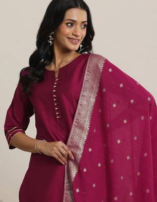 women round neck regular straight kurta with trousers & dupatta 7