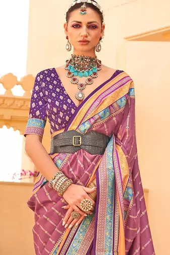Mauve woven design jaali silk blend banarasi saree