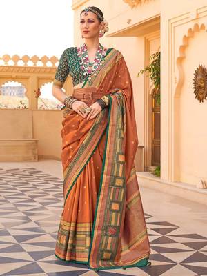 Rust woven design jaali silk blend banarasi saree 1