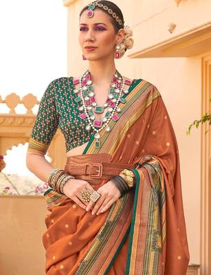 Rust woven design jaali silk blend banarasi saree 2