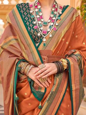 Rust woven design jaali silk blend banarasi saree 3