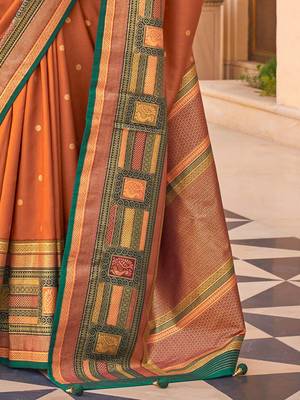Rust woven design jaali silk blend banarasi saree 4