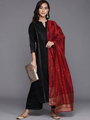 women ethnic motifs embroidered regular kurta with palazzos & dupatta 1