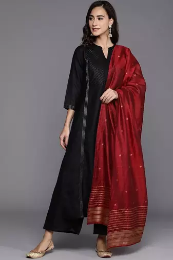 women ethnic motifs embroidered regular kurta with palazzos & dupatta