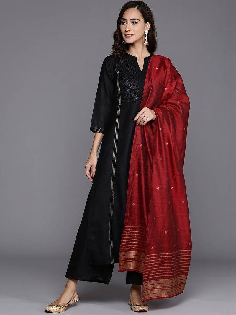women ethnic motifs embroidered regular kurta with palazzos & dupatta