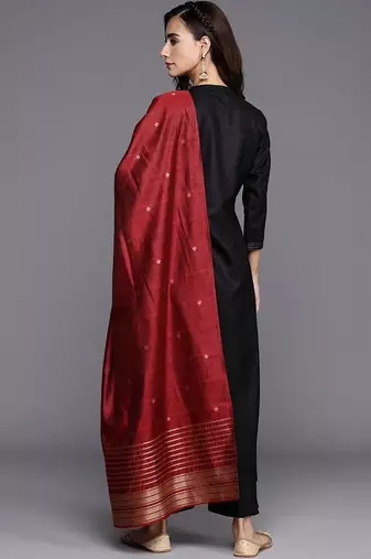 women ethnic motifs embroidered regular kurta with palazzos & dupatta
