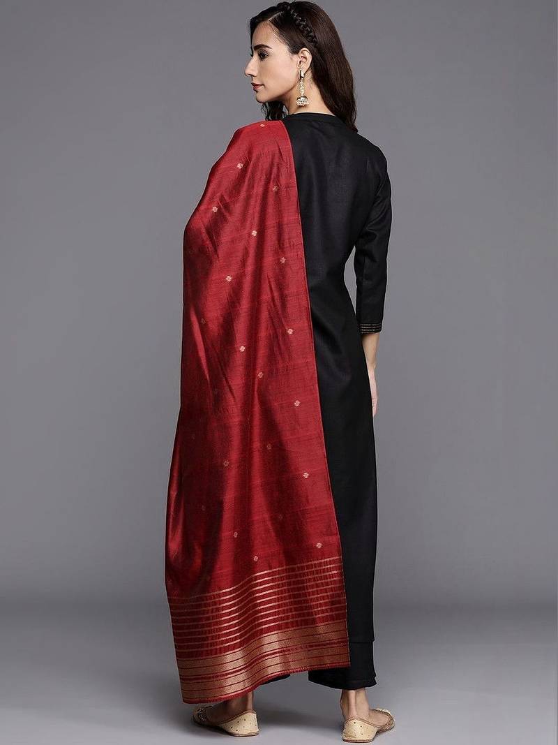 women ethnic motifs embroidered regular kurta with palazzos & dupatta