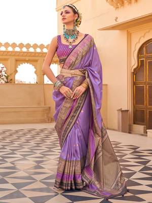 Lavender woven design jaali silk blend banarasi saree 1