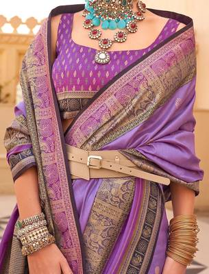 Lavender woven design jaali silk blend banarasi saree 3