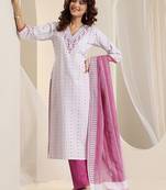 women ethnic motifs printed kurta with trousers & dupatta