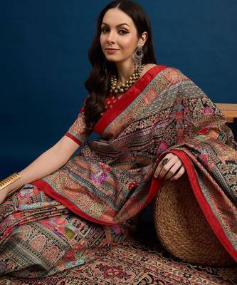 Black ethnic motifs woven design banarasi saree with unstitched blouse piece 1