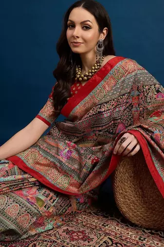 Black ethnic motifs woven design banarasi saree with unstitched blouse piece