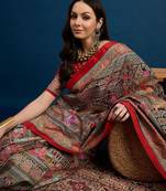 Black ethnic motifs woven design banarasi saree with unstitched blouse piece