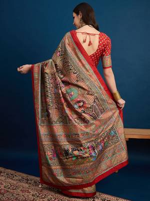 Black ethnic motifs woven design banarasi saree with unstitched blouse piece 3