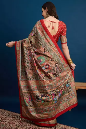 Black ethnic motifs woven design banarasi saree with unstitched blouse piece