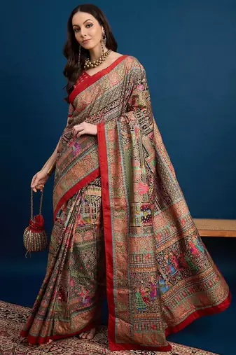 Black ethnic motifs woven design banarasi saree with unstitched blouse piece