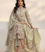 women floral printed regular thread work kurta with trousers & with dupatta