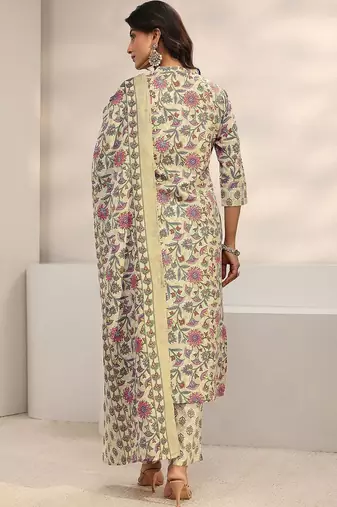 women floral printed regular thread work kurta with trousers & with dupatta