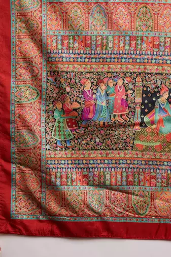 Black ethnic motifs woven design banarasi saree with unstitched blouse piece