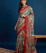 Blue kalamkari woven design banarasi saree