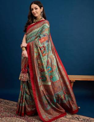 Blue kalamkari woven design banarasi saree 2