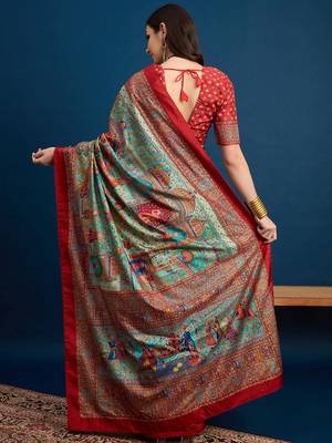 Blue kalamkari woven design banarasi saree 3
