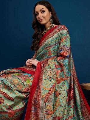 Blue kalamkari woven design banarasi saree 4