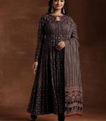 womens blue printed cotton anarkali kurta with churidar & dupatta