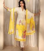 off white printed muslin straight suit set with dupatta