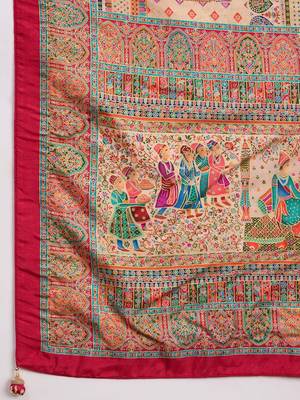 Beige ethnic motifs printed banarasi saree 5
