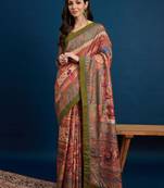 Peach ethnic motifs banarasi saree with unstitched blouse piece