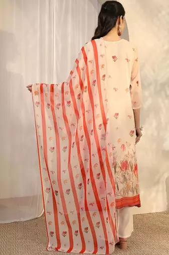 women floral printed regular thread work kurta with trousers & with dupatta