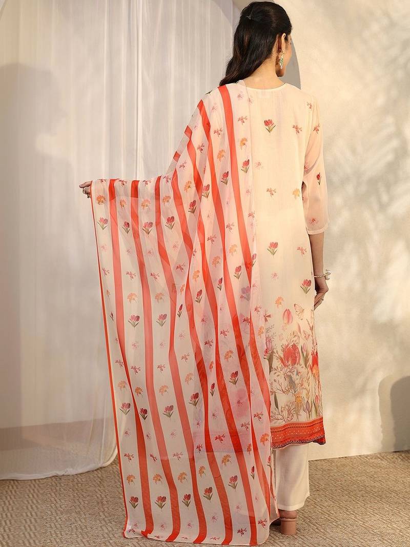 women floral printed regular thread work kurta with trousers & with dupatta