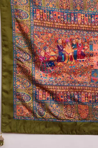 Peach ethnic motifs banarasi saree with unstitched blouse piece