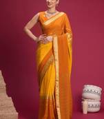 Mustard woven design zari silk cotton handloom mysore silk saree