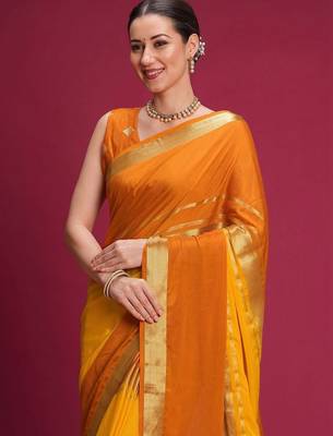 Mustard woven design zari silk cotton handloom mysore silk saree 2