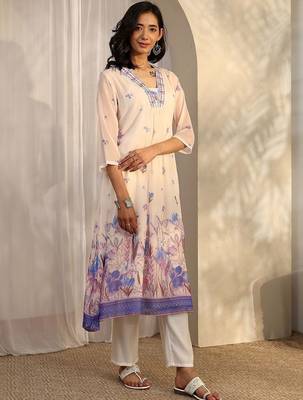 women floral printed regular thread work kurta with trousers & with dupatta 6