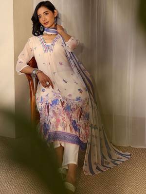 women floral printed regular thread work kurta with trousers & with dupatta 7