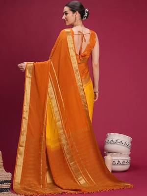 Mustard woven design zari silk cotton handloom mysore silk saree 3