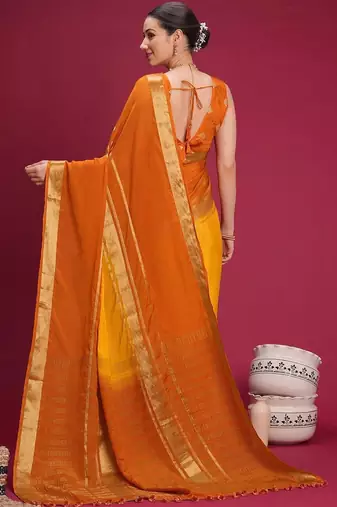 Mustard woven design zari silk cotton handloom mysore silk saree