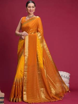 Mustard woven design zari silk cotton handloom mysore silk saree 4