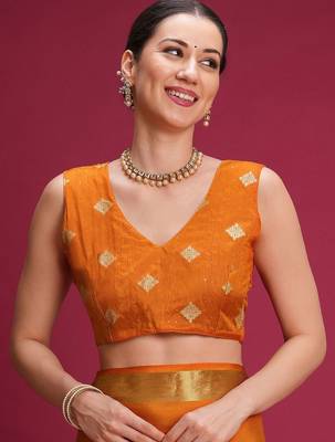 Mustard woven design zari silk cotton handloom mysore silk saree 5