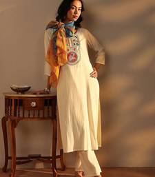 women ethnic motifs embroidered regular thread work chanderi silk kurta with trousers & with dupatta
