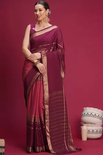 Purple woven design zari silk blend handloom saree