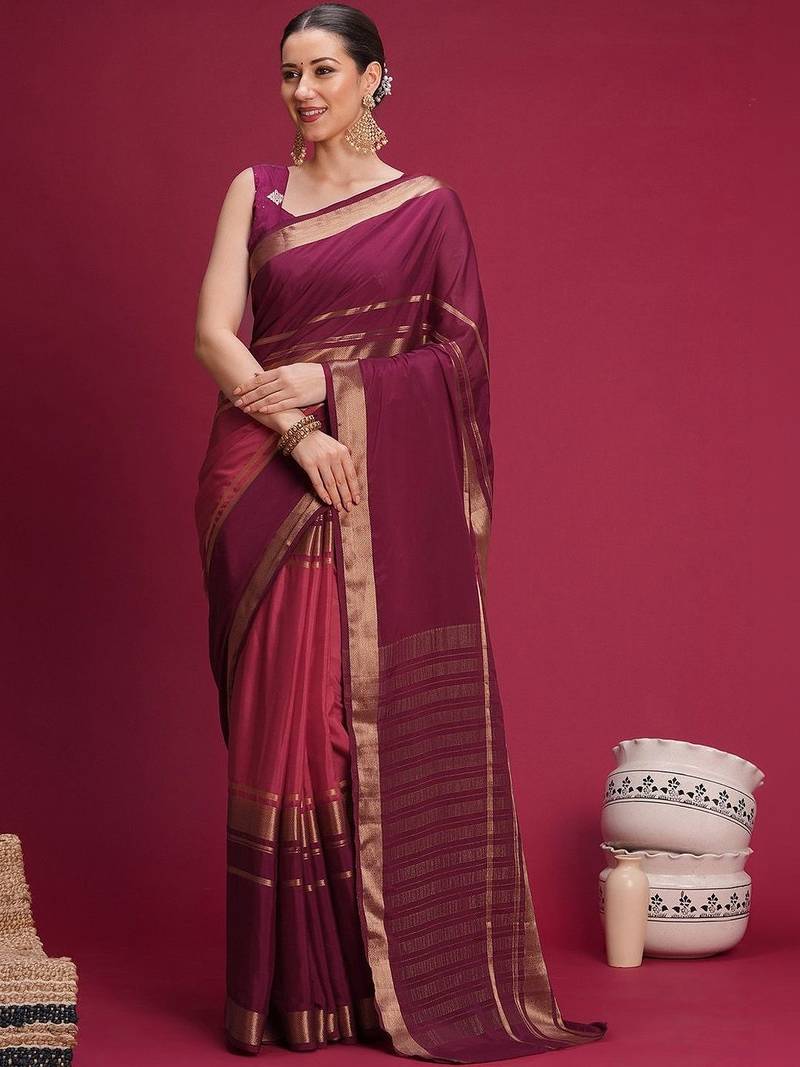 Purple woven design zari silk blend handloom saree