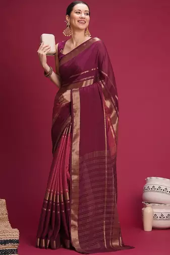 Purple woven design zari silk blend handloom saree