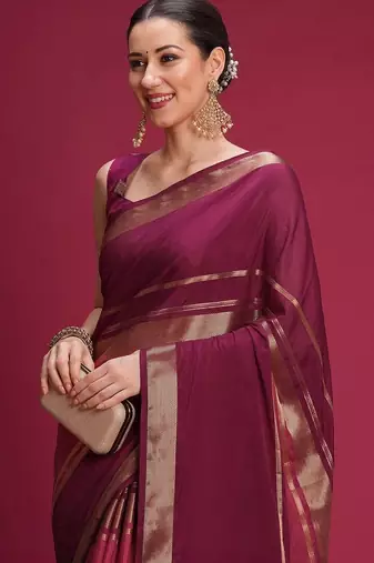 Purple woven design zari silk blend handloom saree